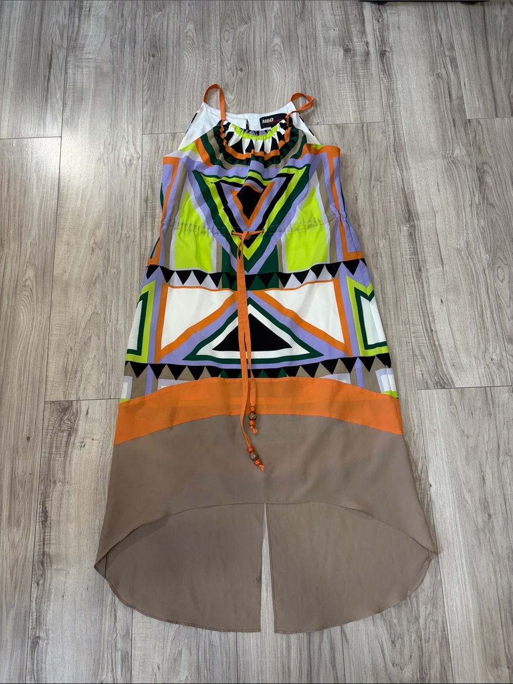 Y2K Miss Sixty Multicolor Geometric Midi Dress - Orange, Green, Black, Beige